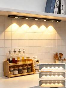 1pc Cat Eye Sensor Cabinet Light, 20/30/40/50cm USB Rechargeable Motion Sensor Light, LED Light Strip, Dimmable 3-Color Options, Suitable For Kitchen, Wardrobe, Cabinet, Bedroom, Hallway - Three Colors - View 2