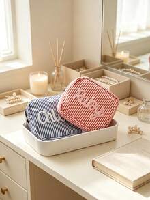 Personalized Bridesmaid Bag, Customizable With Your Name, Striped Makeup Bag, Multiple Colors Available, Suitable For Weddings, Bridal Gifts, Bachelorette Parties, Lightweight Large Capacity, Multi-Functional Makeup Bag - Multicolor - View 5