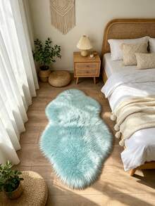 1pc Light Blue Cloud Faux Rabbit Fur Rug, Soft Comfortable Fluffy Material, Irregular Size, Cutting Error 1-5cm, Decorative Rug, Living Room Rug, Bedroom Rug, Entryway Rug, Kitchen Rug, Bathroom Rug, Gaming Room Rug, Study Rug, Walk-In Closet Rug, Thickened Rug, Autumn/Winter Rug, Fur Rug, Thick Rug - Multicolor - View 4
