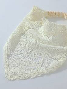 1件原創花卉圖案女款時尚針織腰果刺繡頭巾髮帶，適合日常與度假使用 - 米白色 - 查看 3