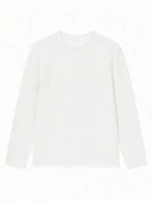 Men's Autumn/Winter Asymmetrical Diagonal Stripe Solid Color Crew Neck Long Sleeve T-Shirt - White - View 4