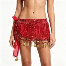 1pc Belly Dance Tassel Waist Chain - Bohemian Style Hip Scarf Skirt, Chiffon Mini Skirt With Shiny Waist Chain, Suitable For Carnival, Festival, Party, Nightclub And Beach Exotic Outfit - Multicolor - View 5