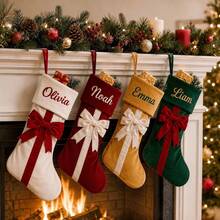 Personalized Bow Christmas Stocking, 2026 Embroidered Christmas Stocking, Velvet Christmas Stocking With Name, Christmas Gift, Family Decor - Multicolor - View 5