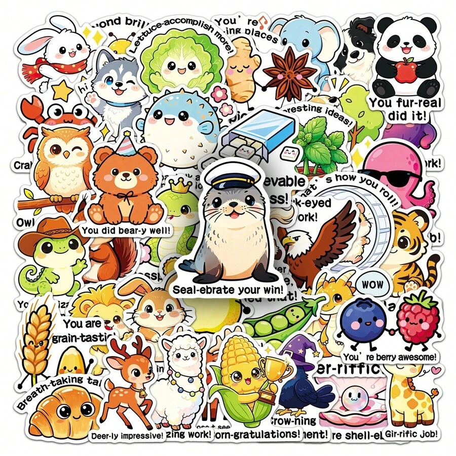 50pcs Cartoon Cute Encouragement Text For Children's Praise Stickers Cool Room DIY Waterproof Decoration Suitable For Mobile Phone Computer Wall Skateboard Water Cup Window,Teens Durable Small Gift - A-multicolor - View 1