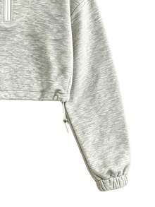 Adjustable Drawstring Hem Short Outdoor Top, Loose Fit Stand Collar Long Sleeve Sweatshirt - Grey - View 6