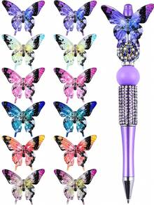 15pcs/Acrylic 3D Butterfly Beads, Random Color Distribution, Suitable For Decorating Pens, Keychains And Various Jewelry Projects, Including Bracelets, Necklaces And Earrings - Multicolor - View 10
