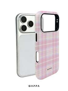 GIIPPA 1pc Pink Plaid Pattern Design Phone 17 Pro Max Phone Case, Compatible With Phone 16 Pro Max, 15 Pro Max, 14 Pro Max, Korean-Style High-End Fashion Fun Phone Case, Compatible With 11/12/13/14/15/16 Pro Max Plus, Elegant Design Suitable For Men And Women, Perfect Gift For Girlfriend On Christmas, Valentine's Day, Easter, Wedding Season And Birthday! - Pink - View 3