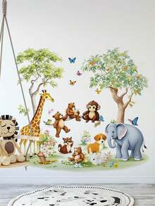 3pcs Large Size Jungle Animal Wall Decals Giraffe Elephant Monkey Wildflowers Butterfly English Inspirational Quotes Construction Vehicle Farm Machinery DIY Peel And Stick Vinyl Stickers For Boys Girls Kids Room Bedroom Bathroom Wall Decor - Multicolor - View 3