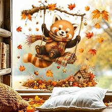 1/4 Sheets Cute Fall Woodland Animals Static Window Clings Raccoon Maple Leaf Reusable Decals For Kids Room Autumn Decor Home Decoration - Multicolor - View 5