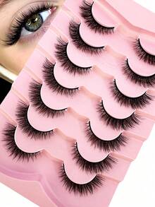 New 7 Pairs Natural Slim 3D Mink False Eyelashes 5D Fluffy Eyelash Makeup Set Mink Eyelash Extensions Short Strip False Eyelashes - Multicolor - View 2