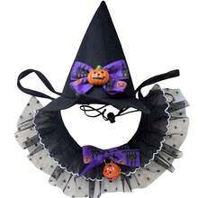 1 Set Halloween Pet Bandana Hat Set, With Bell Collar Triangular Scarf, Suitable For Cats And Dogs, Cute Witch Hat And Drooling Scarf, Adjustable Neck Decor, Holiday Party Photo Props, Pet Clothing Accessories, Cat And Dog Supplies, Pet Supplies - Multicolor - View 9