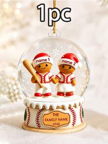 Custom Baseball Gingerbread Family Snow Globe Christmas Ornament, Personalized 2-5 Names Holiday Hanging Decor, Festive Winter Style, Customized Christmas Wall Decoration, Customizable Family Keepsake, Christmas Tree Decor, Holiday Gift, 2D Effect - Style D - View 13