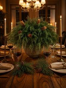 8pcs Artificial Norfolk Pine Stems With Pine Cones, Realistic Green Christmas Cedar Branches For Vase, DIY Wreath, Christmas Holiday Tabletop Decor, Home Room Decoration, Winter Decor, Dining Table, Party, Fireplace - Multicolor - View 11
