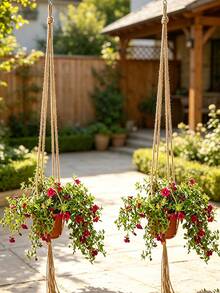 2pcs Brown Flower Pot Hanging Rope, Tassel Plant Hanger, Flower Pot Stand - Indoor Balcony Rack, Outdoor And Garden Supplies - Multiple Styles - View 6