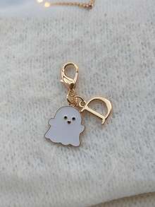 1Pc Mini Zinc Alloy Ghost Keychain, Cute Halloween Enamel Charm, White Ghost & Letter Pendant, Spooky Style, Bag Charm, Gift, Holiday Decor - Multicolor - View 36