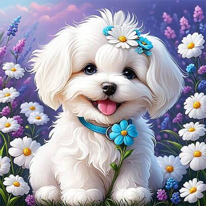 1PC | 5D DIY Diamond Painting | Cute Puppy Pattern Diamond Painting Kit, Round Full Drill Mosaic Craft Set, High Definition Art Diamond Painting, Focus And Relax Through DIY, Suitable For Living Room, Bedroom, Office Wall Decor, Surprise Holiday Home Decor Gift For Family And Friends, Unframed