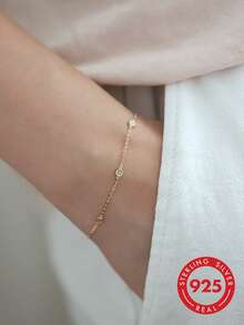 925 Sterling Silver Small Disc Bracelet, Versatile Delicate Daily Jewelry - Yellow - View 2