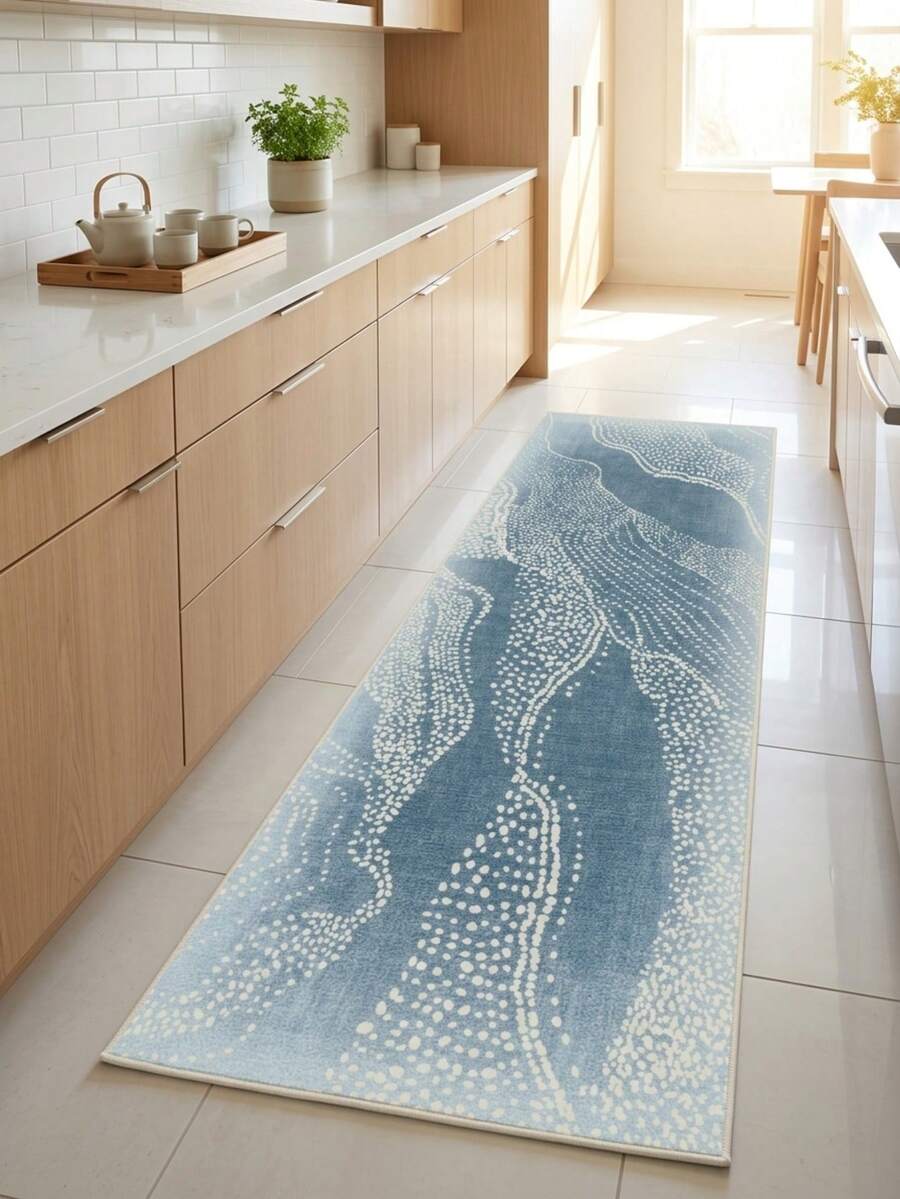 1PC Dark Green Gradient Concentric Arch Long Runner Rug, Modern Minimalist Faux Cashmere Rectangular U-Shaped Geometric Washable Floor Mat, Suitable For Living Room, Hallway, Corridor, Bedside, Home Decor - Multicolor - View 1