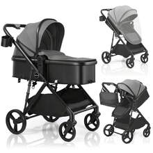 UBRAVOO 2-In-1 Baby Stroller – Foldable, Featuring A Reversible Seat, Canopy, Shopping Basket, And Cup Holder; Lightweight Design. - Black - View 1