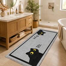1pc, Fun Black Cat Pattern Printed Faux Cashmere Kitchen Mat, Absorbent Kitchen Floor Mat, Kitchen Rug, Long Runner Mat, Sink Front Mat, Suitable For Kitchen, Bathroom, Entryway, Hallway, Laundry Room And Home Decor - Multicolor - View 6