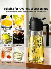 1pc Unique Hand-Painted Olive Branch Pattern Pp Oil Cruet, Unique Automatic Flip Lid Leak-Proof Oil Bottle With Handle, Exclusive Printed Olive Design Kitchen Olive Oil And Vinegar Container, Suitable For Cooking And Baking - View 5