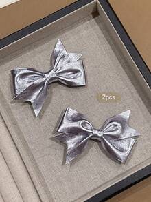 2pcs Silver Bow Hair Clips, Minimalist Style Hair Accessories Suitable For Daily Wear - Multicolor - View 6