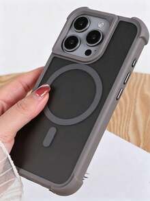 1pc Luxury Matte Transparent Four-Corner Skin-Friendly Magnetic Phone Case, Compatible With IPhone 18 Pro Max 17 Pro Max AIR 16 15 14 13 12 11 Pro Max Plus, Soft Silicone Back Cover - Grey - View 2