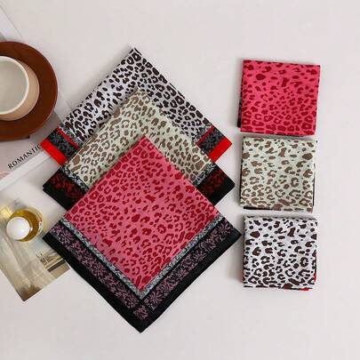 2 piezas/3 piezas Pañuelos con estampado de leopardo, toallas de mano elegantes estampadas de 43*43cm para mujer, bufandas cuadradas decorativas multifuncionales, estilo delgado, adecuadas para regalos, bailes, fiestas, uso diario y diversas ocasiones, lavables y reutilizables