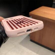 2pcs/Set Pink Brown Striped Cherry Pattern Card Holder Phone Case, 2pcs/Set Phone Case + Adhesive Card Holder, Compatible With IPhone 16 Pro Max/17/16/15/14/13/12/11/Air - Multicolor - View 5