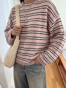VIBEWAVE Halloween Light Gray American Retro Casual Home Crew Neck Sweater Autumn/Winter Slouchy Dropped Shoulder Loose Wide Sleeve Premium Knit Top - Multicolor - View 6