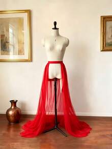 1 pc Rok Luar Tulle Lepas Pasang 150 cm 2/4 Lapis Gaya Gothic Fairycore dengan Bagian Depan Terbuka dan Ekor Panjang untuk Halloween, Cosplay, Pesta, Festival, dan Pemotretan - MultiWarna - View 13