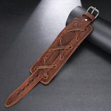 2pcs Vintage Texture Wide Bracelet, Suitable For Men's Daily Sports, Casual And Fashion Wear, Exquisite Texture Gift For Men - Brown - View 6