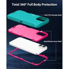 Durable 3-In-1 Protective Case Compatible With IPhone, Galaxy, HONOR And Other Phones - Aqua Blue + Rose Red - View 4