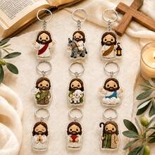 10Pcs Crochet Style Jesus Blessing Keychain (2D Flat Random Design) Cute Christian Theme Acrylic Pendant Knit Effect Faith Backpack Charm Party Gift Blessing Birthday Holiday Present - View 6
