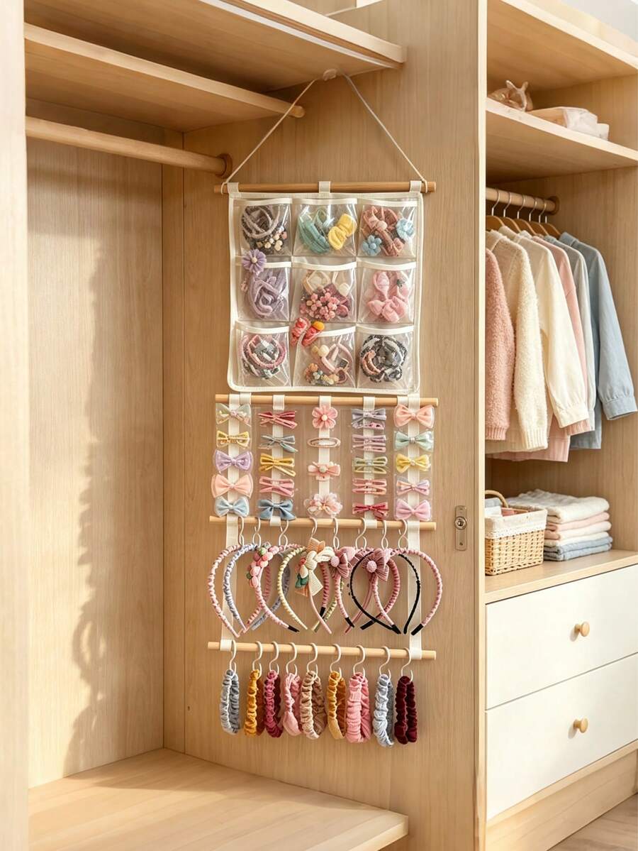 1pc Hair Accessory Storage Rack, Headband Storage Rack, Suitable For Girls, With Hooks To Store Hair Clips, Headbands, Hair Accessories, Can Be Hung On Wall, Suitable For Decorating Girls' Room, Can Be Hung On Wall, Door Or Wardrobe - Multicolor - View 1