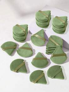 24pcs/15pcs/8pcs Triangle Sponge Powder Puff, Soft Triangular Makeup Sponge For Loose Powder And Setting, Suitable For Loose Powder, Body, Fan-Shaped Flocked Makeup Sponge, Base Makeup Blending Sponge Set, Makeup Tools - Green - View 2