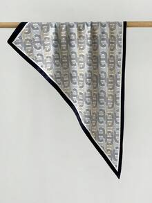 1PcOld Money Style Geometric Chain Print Satin Triangle Scarf, Multi‑Purpose Decor Waist Wrap Head Neck Band, Versatile Women Fashion Accessory - Multicolor - View 9