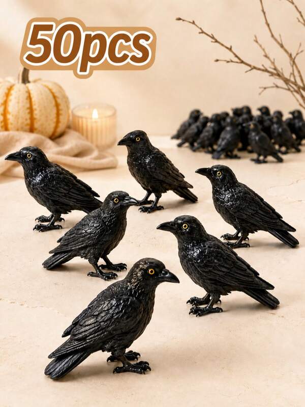 Manovix 1/30/50Pcs Mini Black Crow Raven Figurines, Realistic Gothic Spooky Resin Birds, Halloween Decorations, Party Decorations & Party Supplies For Haunted House, Halloween Party, Room Decor, Bedroom Decor, Home Decor, Vase Filler, DIY Crafts & Desktop