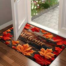 Autumn Maple Leaf Welcome Doormat - 1pc Non-Slip, Polyester Crystal Velvet Low Pile Mat, For Living Room, Bedroom, Bathroom, Kitchen And Laundry Room - Durable, Fade-Resistant Entryway Rug - Red - View 8