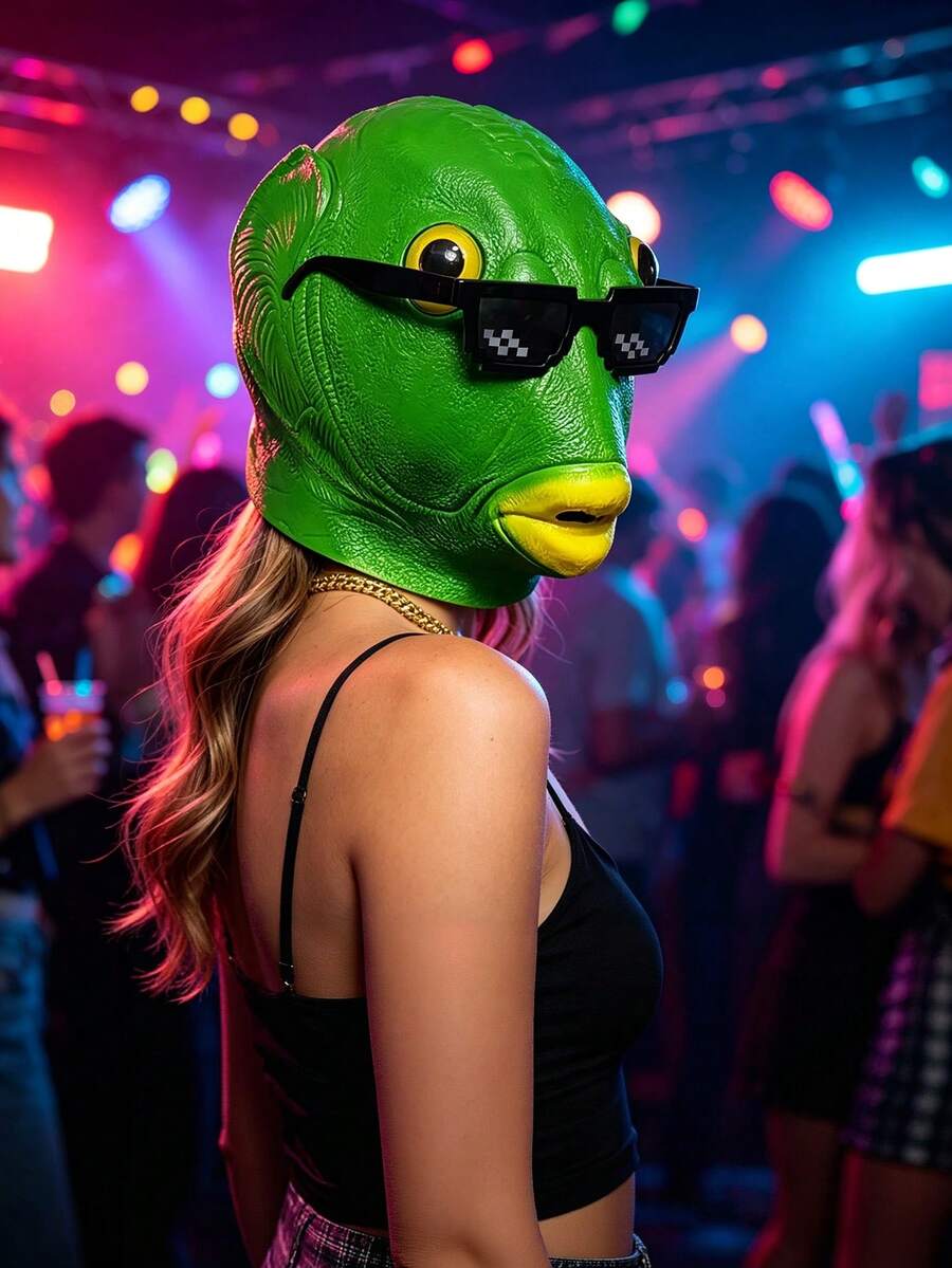 Funny Green Fish Head Mask, Realistic Latex Animal Full Head Mask, Internet Celebrity Funny Expression Cosplay Headgear, Suitable For Halloween, Carnival, Birthday Party Photo Props, Ideal Holiday Gift