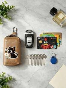 Unisex Multi-Function Key Pouch, Key Ring, Zipper Key Storage Bag, Smart Home Small Key Bag, PU Leather Key Card Holder, Car Key Storage Bag, Car Key Ring, Portable Compact Key Bag, Cute Black Cat Floral Pattern Zipper Key Bag, Multi-Slot Mini Key Bag, Portable Card Storage Bag, Can Store Keys, ID Cards, Bank Cards, Earphones, Etc., Compact And Portable, Suitable For Home, Travel, Car, Daily Commute, Ideal Gift For Birthday, Holiday, Christmas, Thanksgiving, New Year - Multicolor - View 3