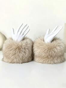1 Par de Aquecedores de Pulso de Pele de Raposa Sintética Fofa para Mulheres, Punhos de Manga de Pelúcia Elástica Quente, Luvas de Inverno para Mulheres, Punhos com Acabamento de Pele Destacável, Adequado para Jaquetas de Pluma de Inverno, Casacos, Roupas Lolita, Cosplay - Multicolorido - Visão 14