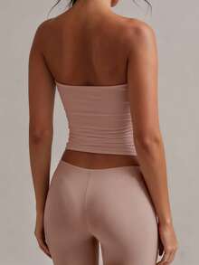 XLLAIS Sexy Strapless Basic Camisole, Fashionable Solid Color Elastic Fitted Tube Top, Suitable For Women All Seasons Casual Summer, Minimalist - Baby Pink - View 3