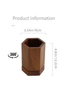 LEEAN 360° Rotatable Walnut Wood Pen Holder, Rotating Desktop Pencil Cup, Multi‑Purpose Wooden Organizer For Pens, Pencils, Makeup Brushes, Office Vanity Desk Storage Decor - 12.2*9cm - View 3
