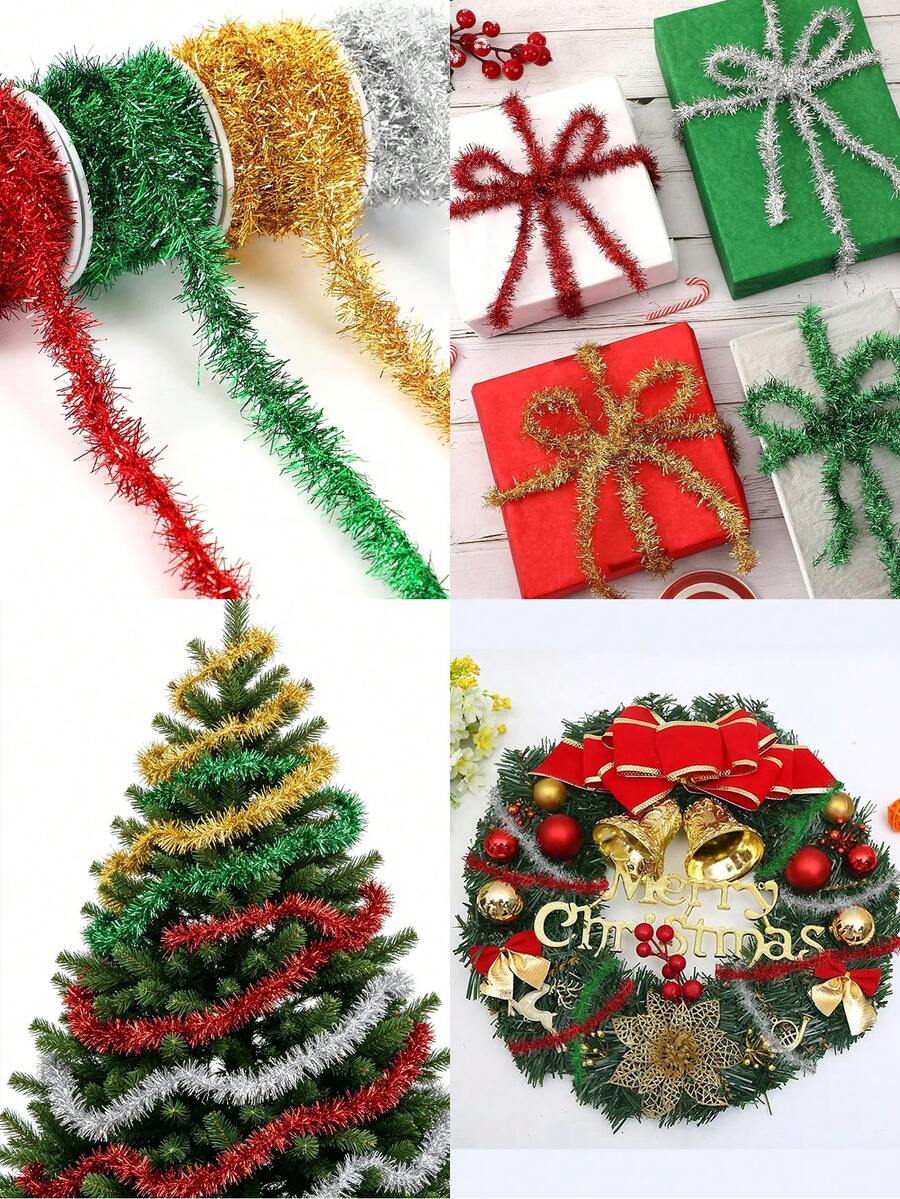 1 Roll Christmas Metal Garland - 4 Colors Length, Suitable For Christmas Tree, Birthday Party, Wedding, And Other Holiday Decorations.