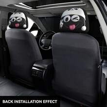 2pcs Double-Sided Printed Car Accessories Cute Tongue Out Peace Sign Cartoon Panda Hat Print Headrest Covers, Soft Short Plush Fabric Skin-Friendly Breathable, Elastic Fit Anti-Slip, Removable Washable Easy Care, Matching Interior Car Seat Covers Neck Support Headrests, Cute Style Car Accessories, Vehicle Decoration Car Parts; Fun Quirky Pattern Popular Among Young Women, Effectively Buffers Neck Pressure During Driving - [Double-sided Printing]2pcs - View 3