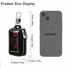 Rose Pattern Car Keychain With Zipper, Large Capacity Double-Layer Waist Hanging Design, Suitable For Keys And Keychains, 2D Printing Of Car Keychains - Multicolor - View 4