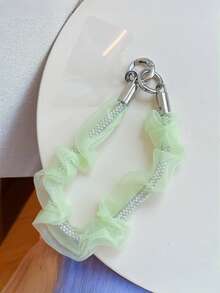 Sweet Ruffled Organza Rhinestone Beaded Phone Wrist Lanyard, Elegant Sheer Mesh Lace Anti‑Lost Hand Strap With Metal Clasp, Cute Girls Decorative Phone Chain, Universal Portable Accessory For Phone & Earbud Case, Multiple Pastel Colors Available, Phone Case Not Included - Multicolor - View 14