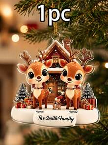 客製化馴鹿家庭聖誕裝飾品，個性化節日吊飾，節慶冬季小屋風格，可客製 2-6 個名字聖誕牆飾，可客製家庭紀念品，聖誕樹裝飾，獨特節日禮物，2026 聖誕禮物 - 風格B - 查看 9
