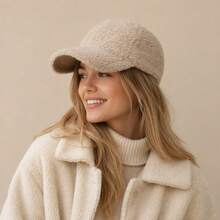 1pc Women's Solid Color Lamb Wool Windproof Baseball Cap, Thick Warm Baseball Cap, Versatile For Autumn/Winter Daily Wear - Solid Color - View 11